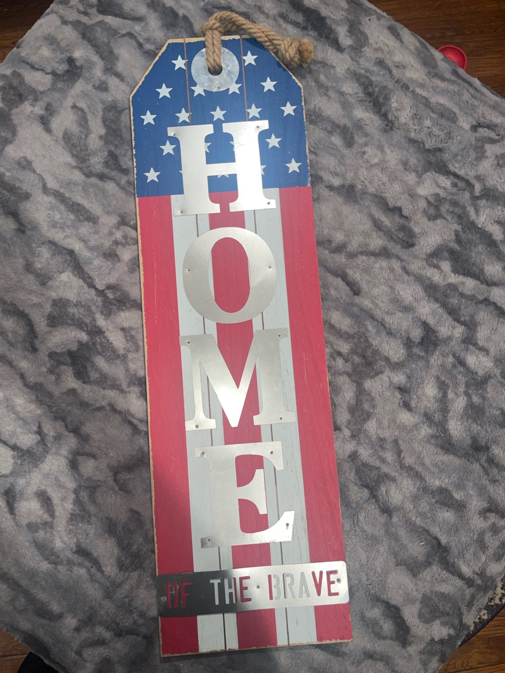 Patriotic 'Home' Wooden Wall Sign in Red, White & Blue